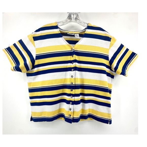 Carolina Colours Tops - Women's Blue Yellow Striped Button Front Top Size L Game Day Rams Brewers Colors